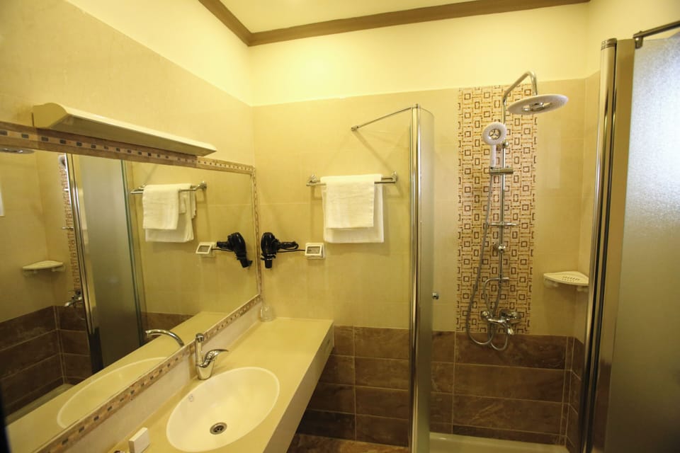 Deluxe Double Room | Bathroom | Shower, hair dryer, towels, soap