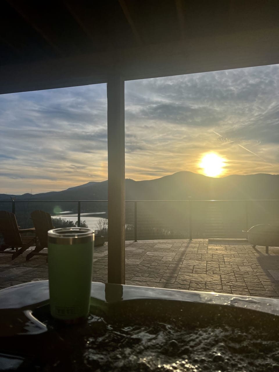 Private HOT TUB overlooking the lake and mountains