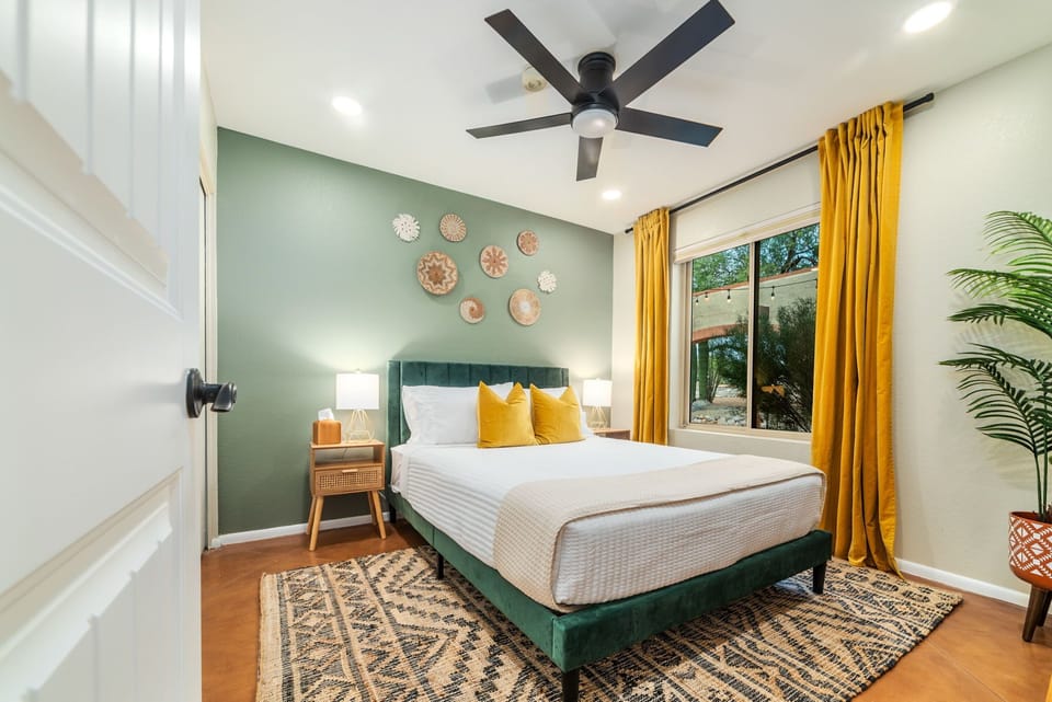 Escape to your own oasis in this stylish southwest inspired bedroom