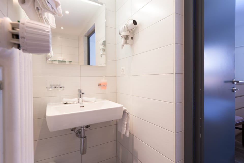 Single Room, 1 Queen Bed | Bathroom | Hair dryer, bathrobes, towels