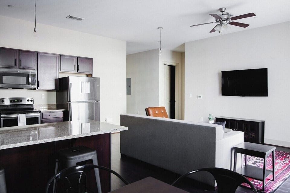 Spacious kitchen and living area.