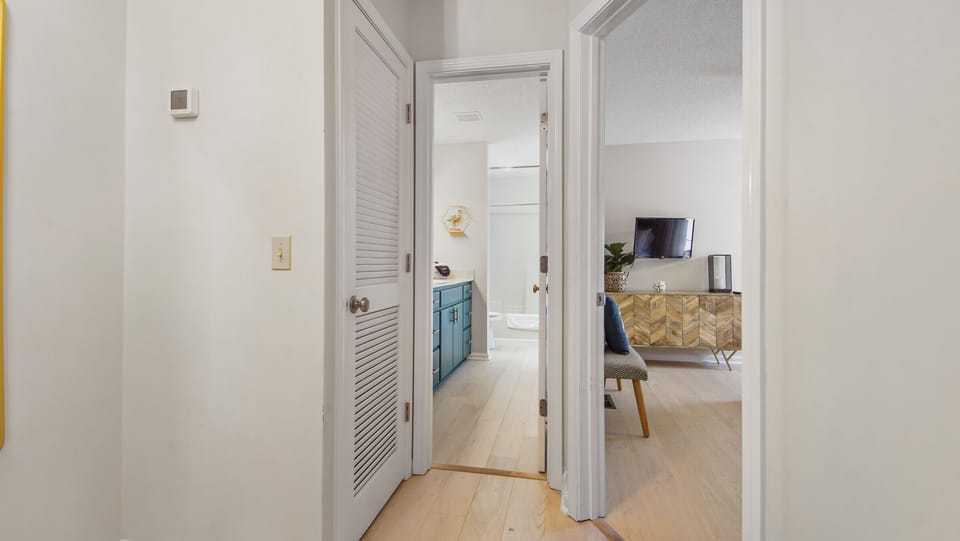 Secondary bathroom with lots of storage