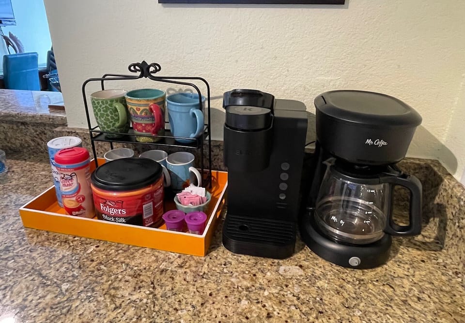 Keurig coffee maker & Drip Coffee maker. Coffee, creamer, & some sugar supplied.