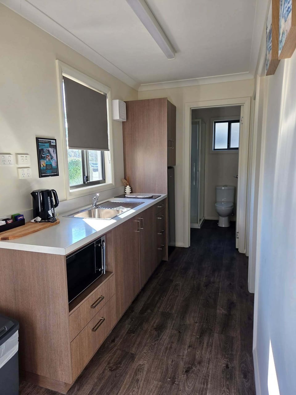 Two Bedroom Cabin - Llanherne | Private kitchen | Full-size fridge, microwave, stovetop, electric kettle
