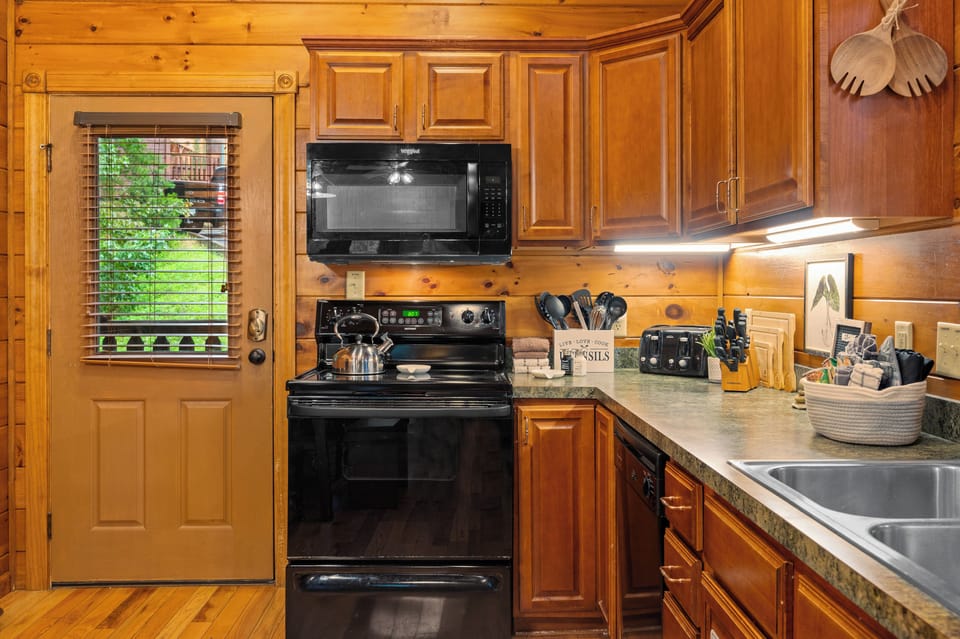 Fully stocked kitchen. 