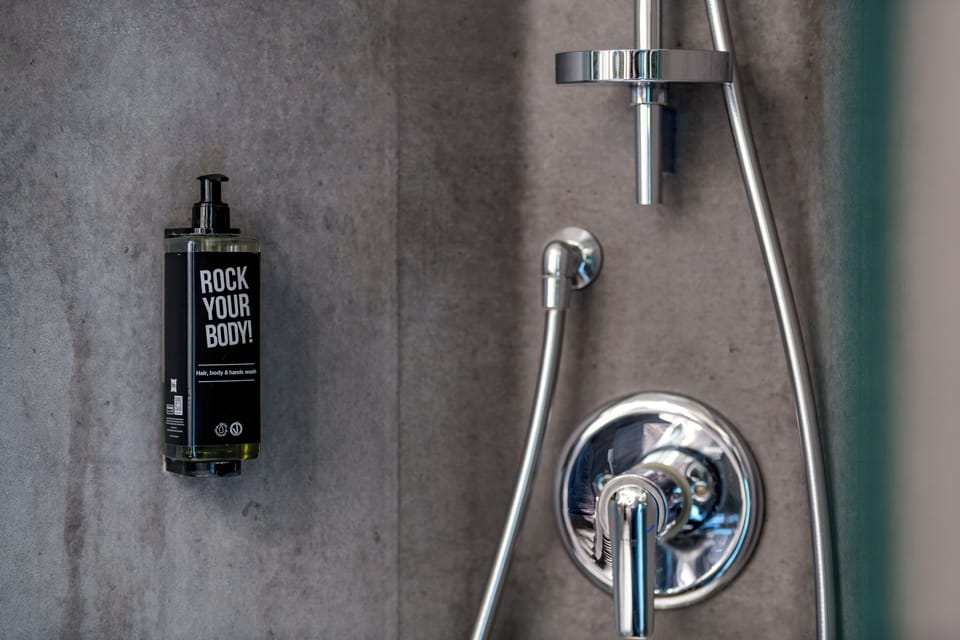 Shower, eco-friendly toiletries, hair dryer, towels