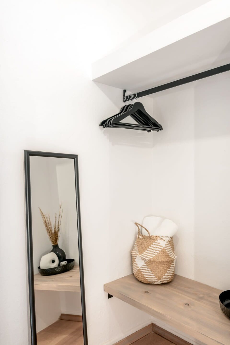 Bedroom Details: Open Closet and Full-Length Mirror
