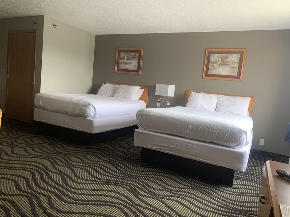 Deluxe Room, 2 Queen Beds, Refrigerator & Microwave | Desk, blackout drapes, iron/ironing board, cribs/infant beds