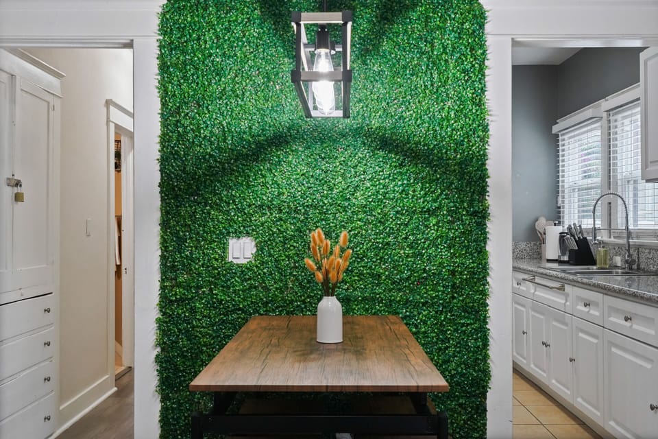 Dining Area with Unique Grass Wall