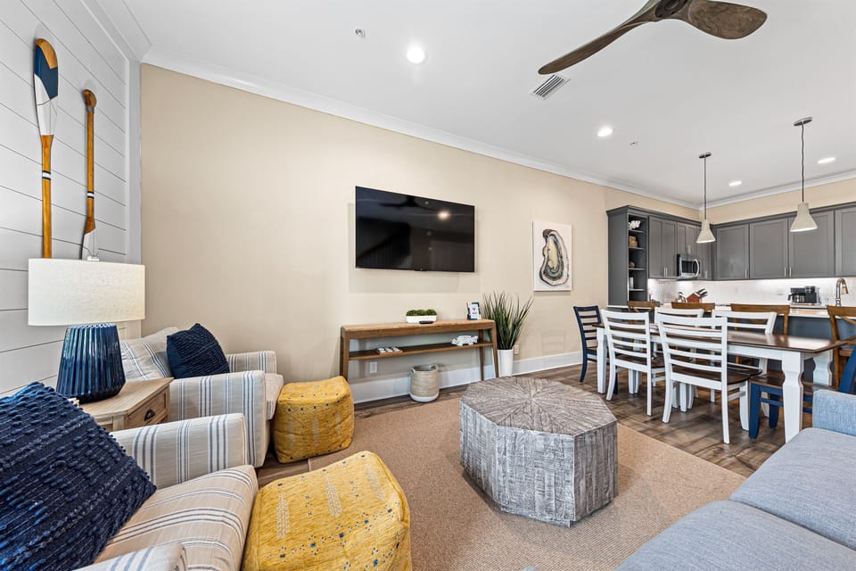Living room with 75" smart tv