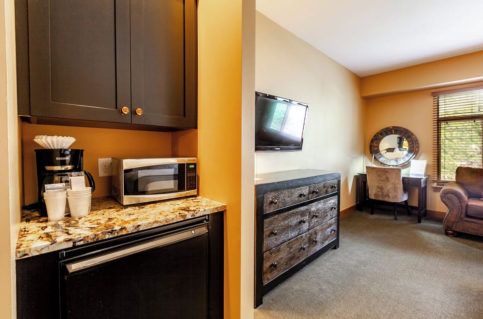 Mini Fridge, Microwave, and Coffee Maker