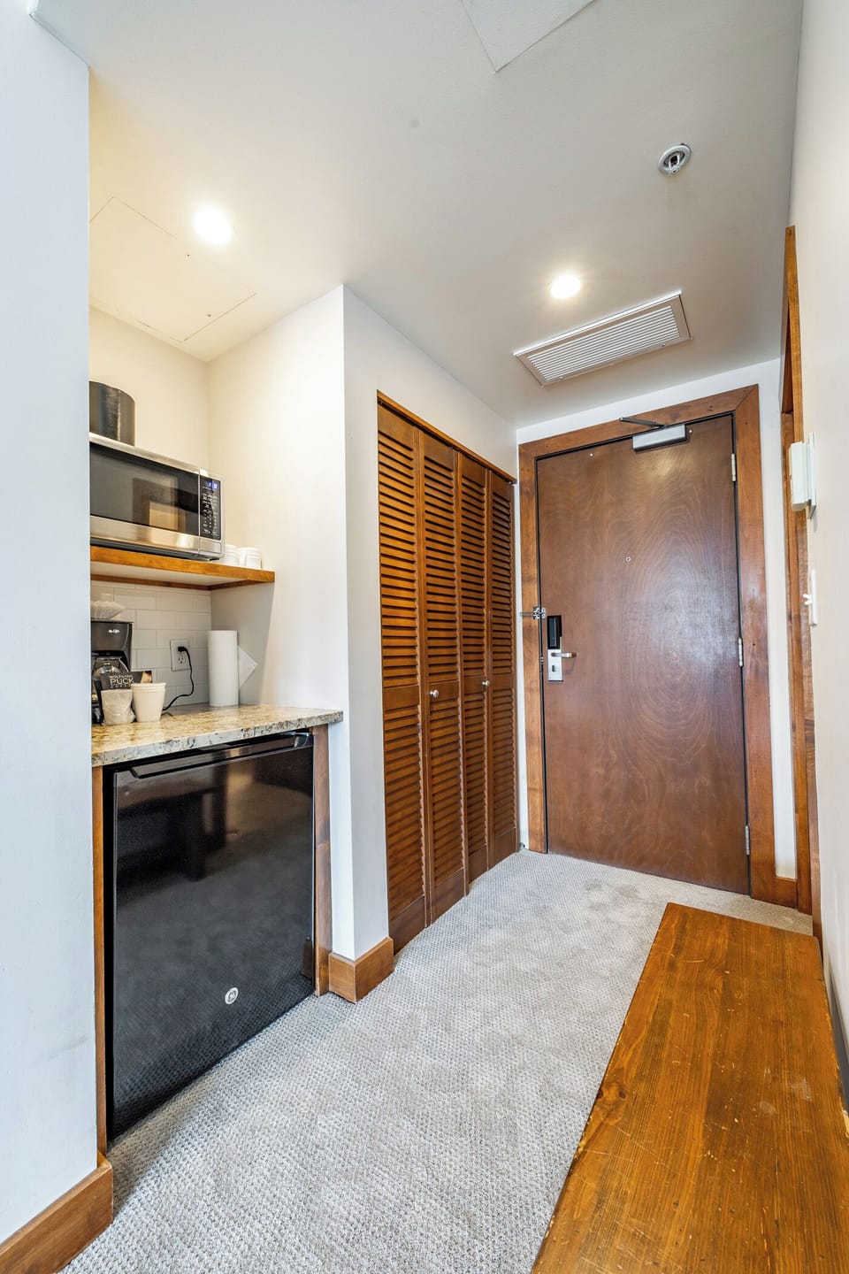 Entryway / Microwave, Mini Fridge, and Coffee Maker