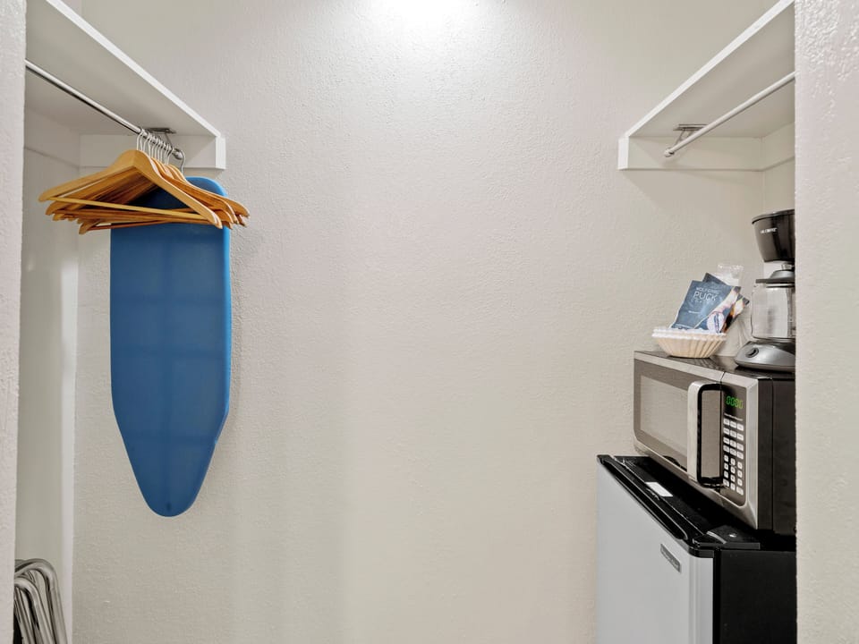 Microwave, Coffee Maker, and Mini Fridge