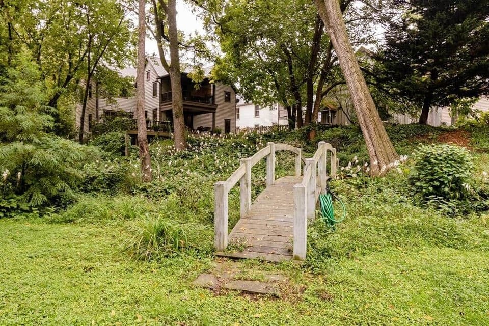 Rustic footbridge over the creek