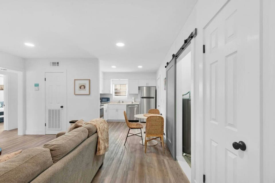 Transition seamlessly from the dining area to the living space