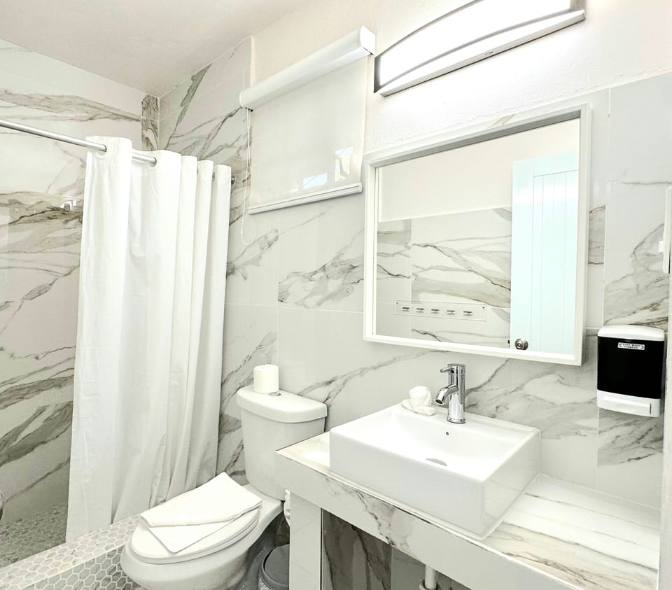 Standard room, 2 double beds with balcony | Bathroom | Shower, hair dryer, towels
