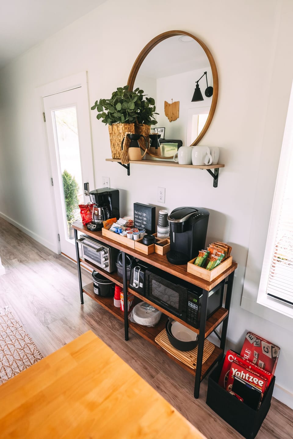 Coffee/Tea/Microwave/Toaster Oven Cart and Decorations -Nova Cottage