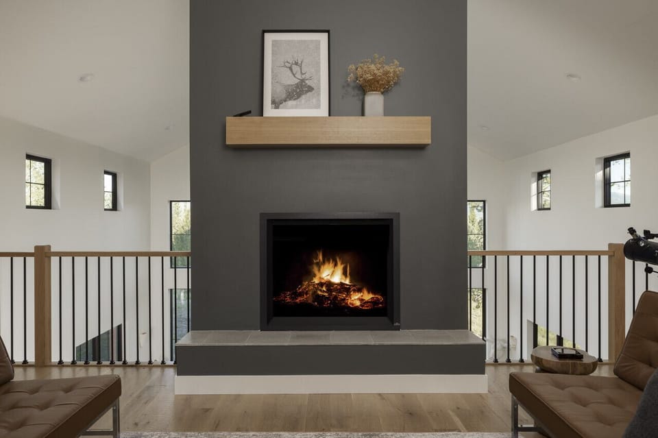 Fireplace in open loft area