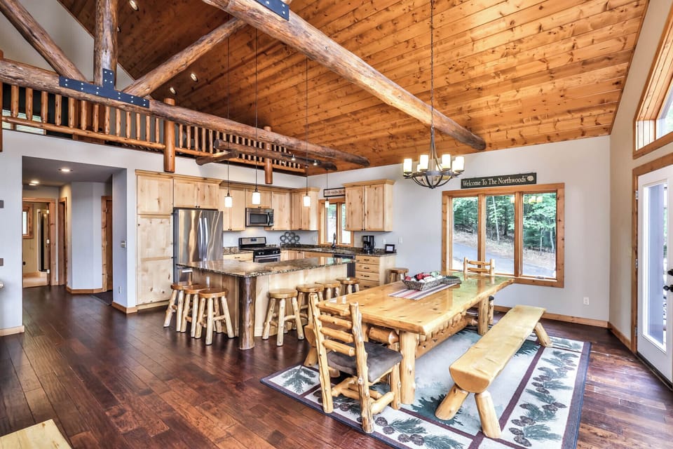 Dine around the beautifully handcrafted log table