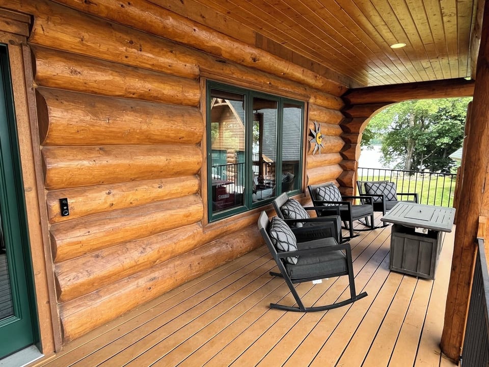 Rock on the porch with a cozy fire table