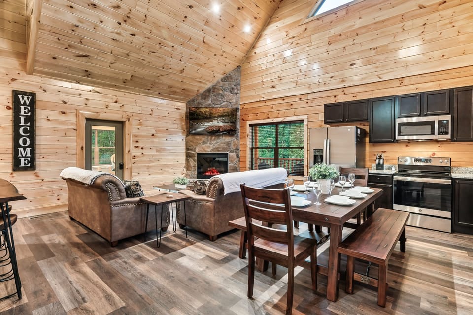 Step into our inviting open-area living space cabin. 