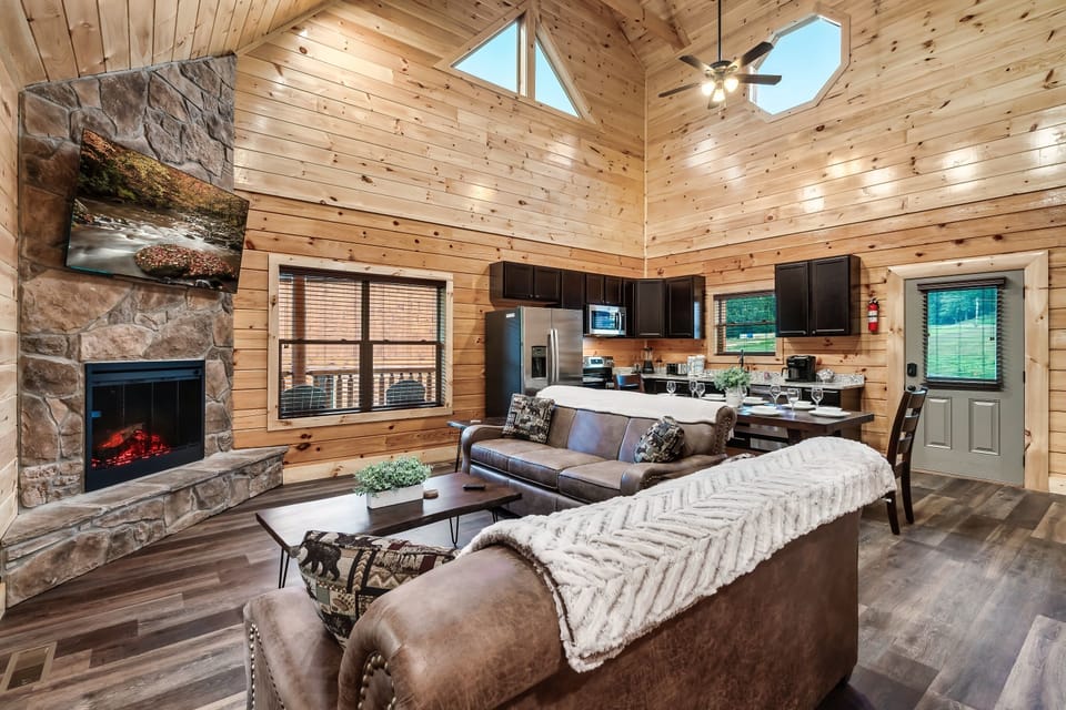 Cozy up on the sofa and bask in the warmth of our electric fireplace 