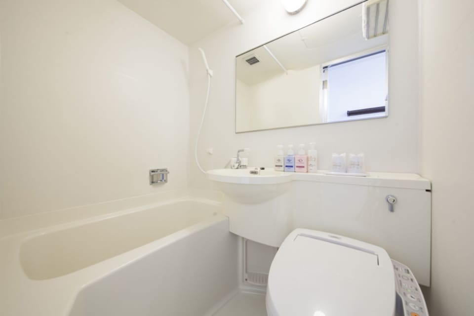 Combined shower/tub, free toiletries, hair dryer, bathrobes