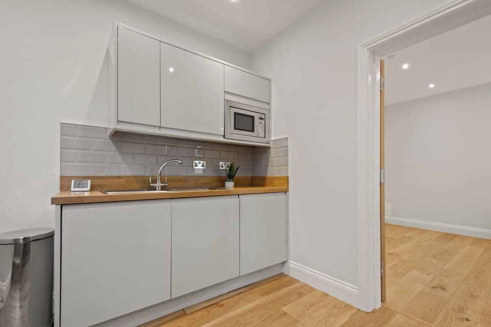 Full-size fridge, microwave, oven, dishwasher