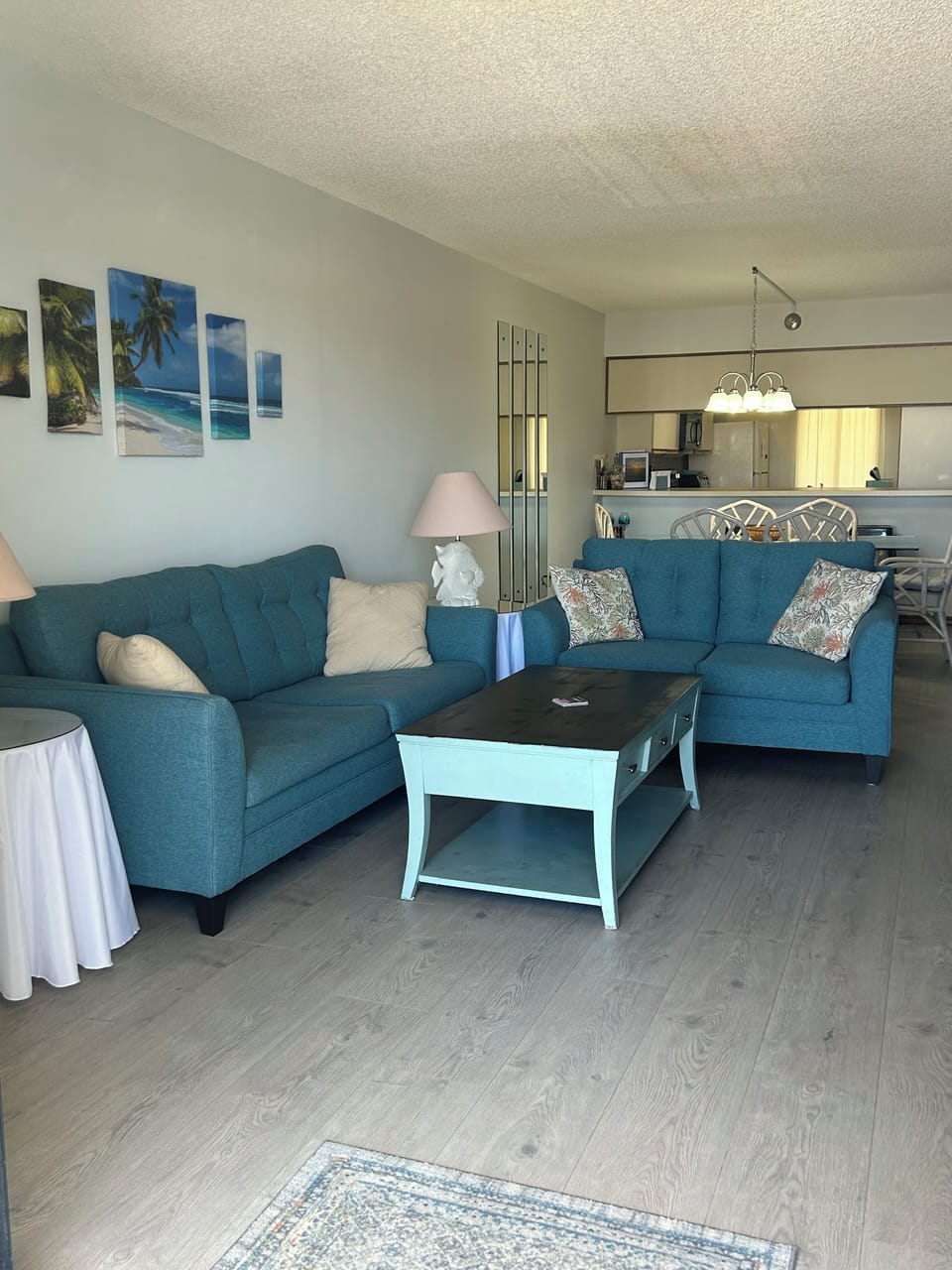 Lots of seating in spacious living room.