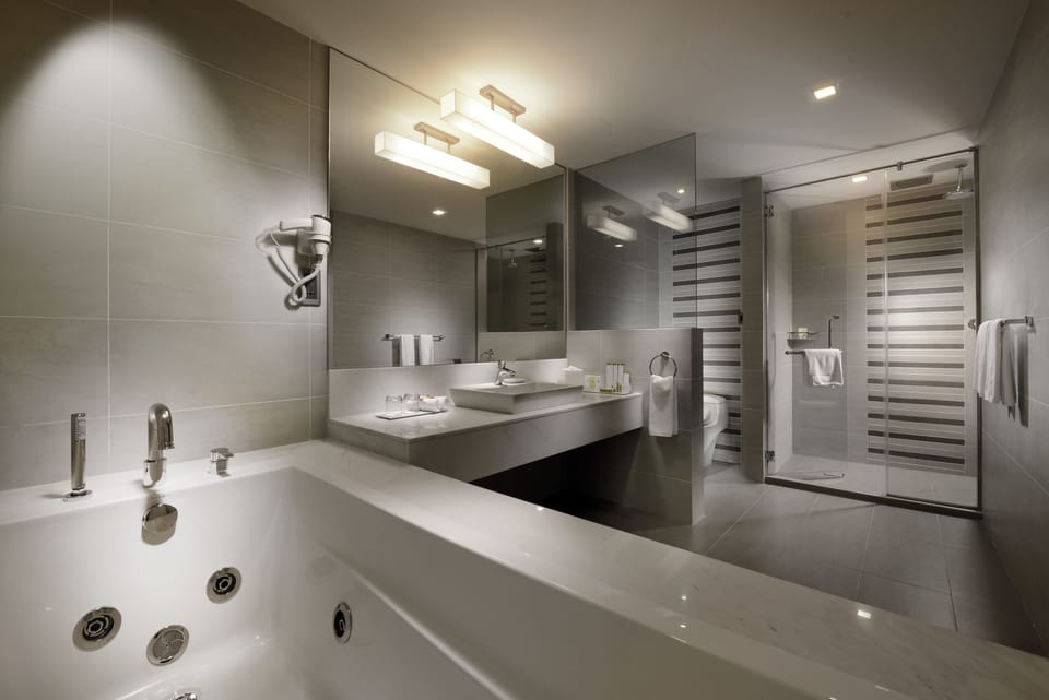 Suite | Bathroom | Shower, free toiletries, hair dryer, slippers