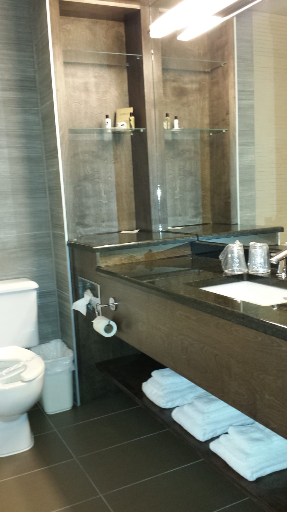Combined shower/tub, hair dryer, towels