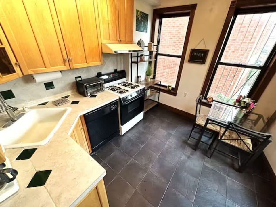 The kitchen is equipped with all the necessary cookware and appliances.