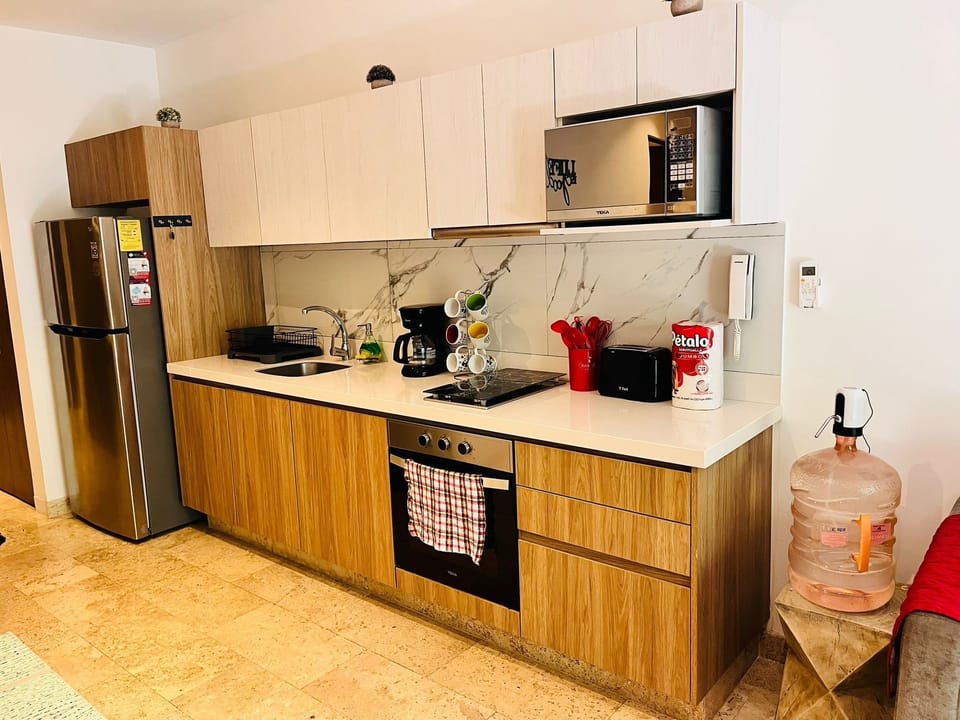 Fridge, coffee/tea maker, electric kettle