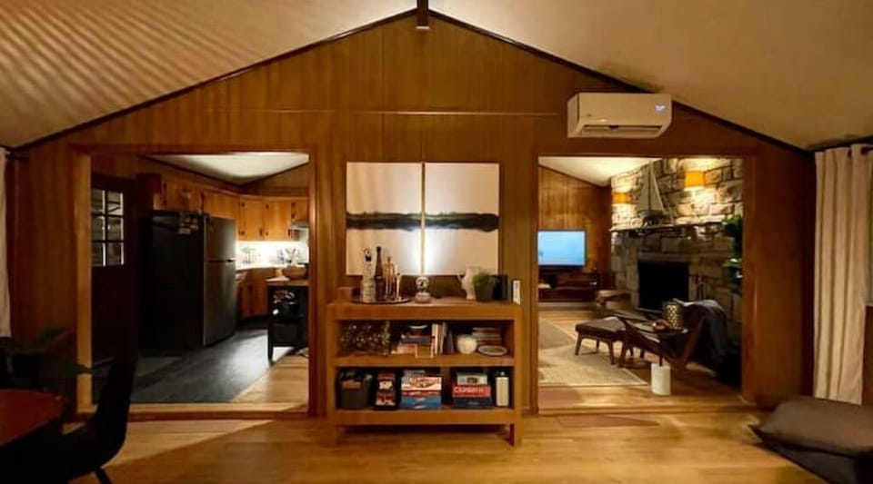 View from the front door, of your open-concept dining and family rooms