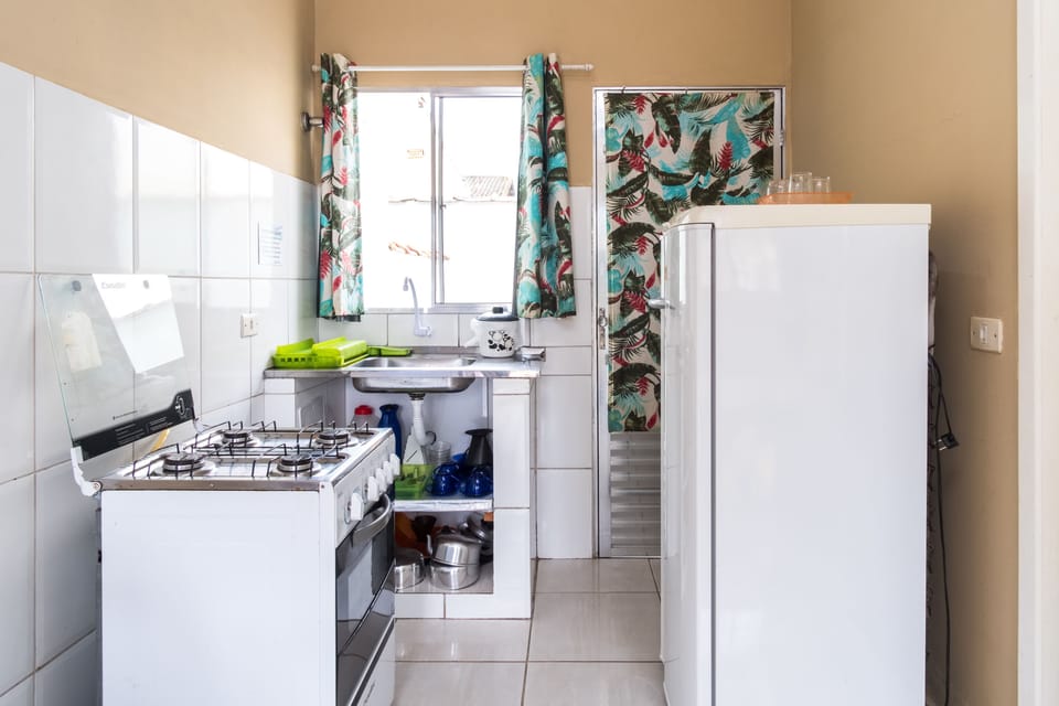 Fridge, stovetop, cookware/dishes/utensils