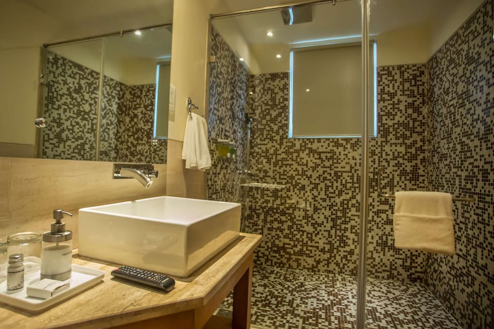 Shower, free toiletries, hair dryer, slippers