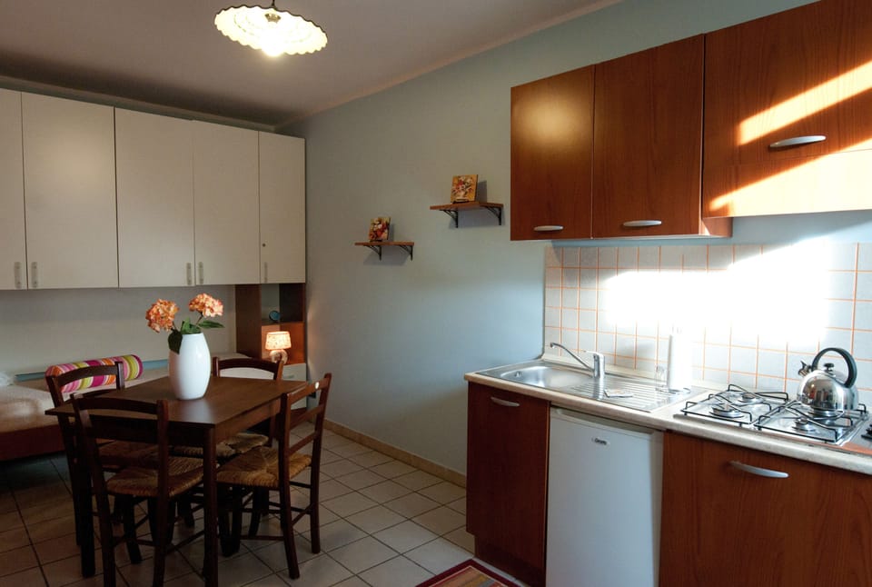 Full-size fridge, coffee/tea maker, electric kettle, paper towels