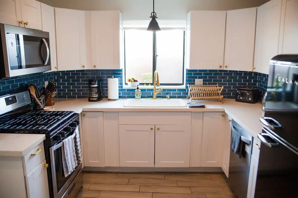 Enjoy cooking in a fully stocked kitchen, with a coffee bar and bistro table.