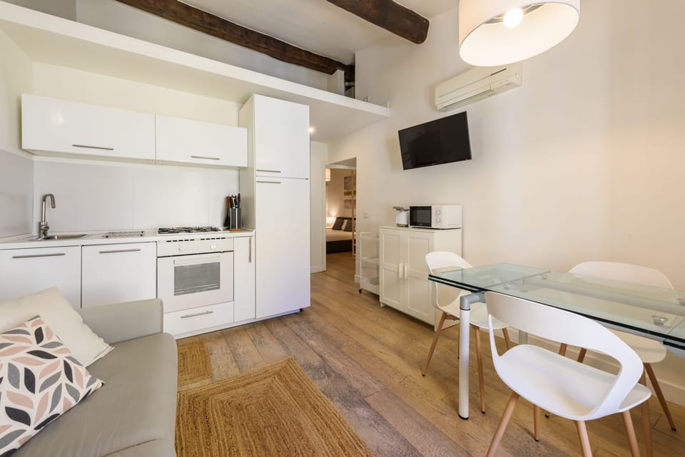 Deluxe Apartment | Private kitchen | Fridge, microwave, oven, stovetop