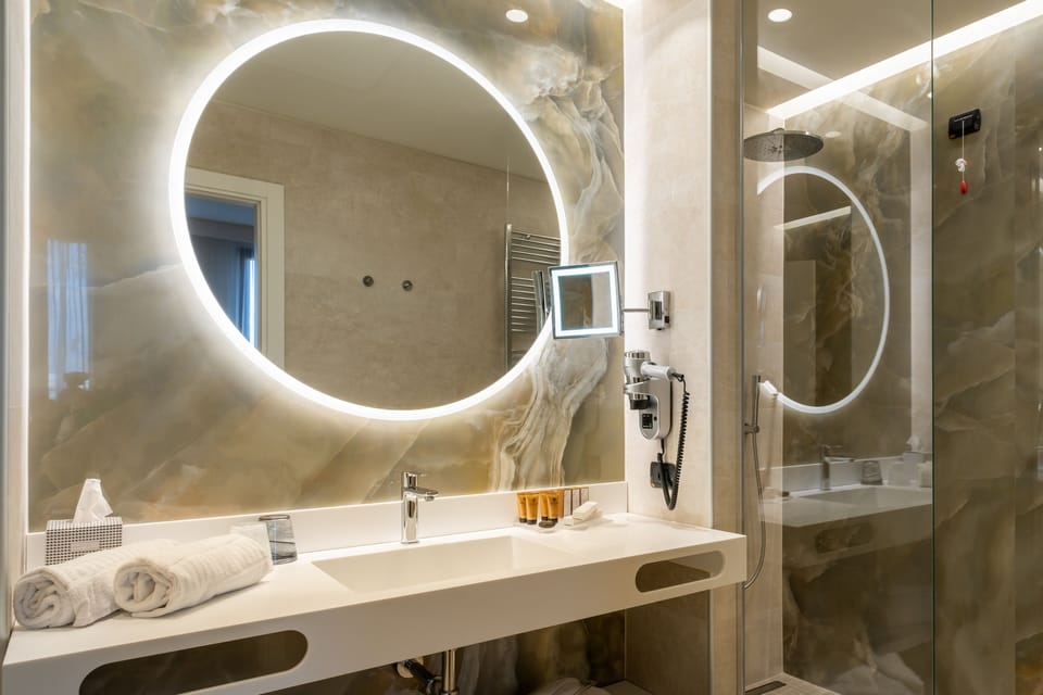 Shower, rainfall showerhead, hair dryer, bidet
