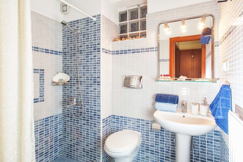 Shower, free toiletries, hair dryer, towels
