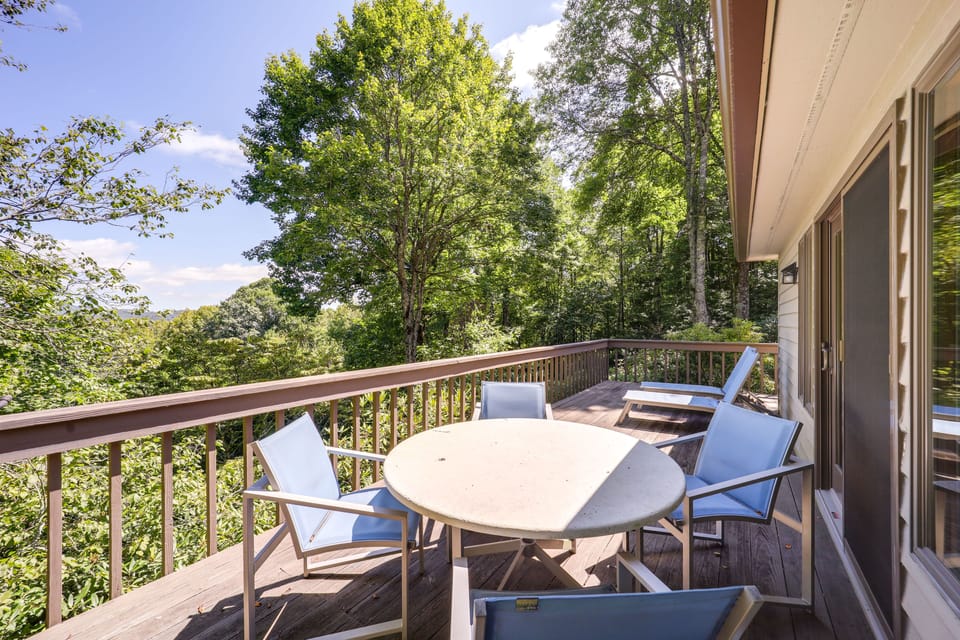 Furnished Deck | Dining Area | Charcoal Grill | Mountain Views
