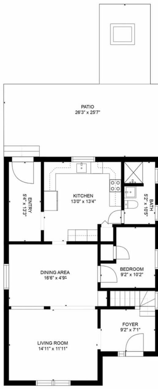 Downstairs floor plan with room labels