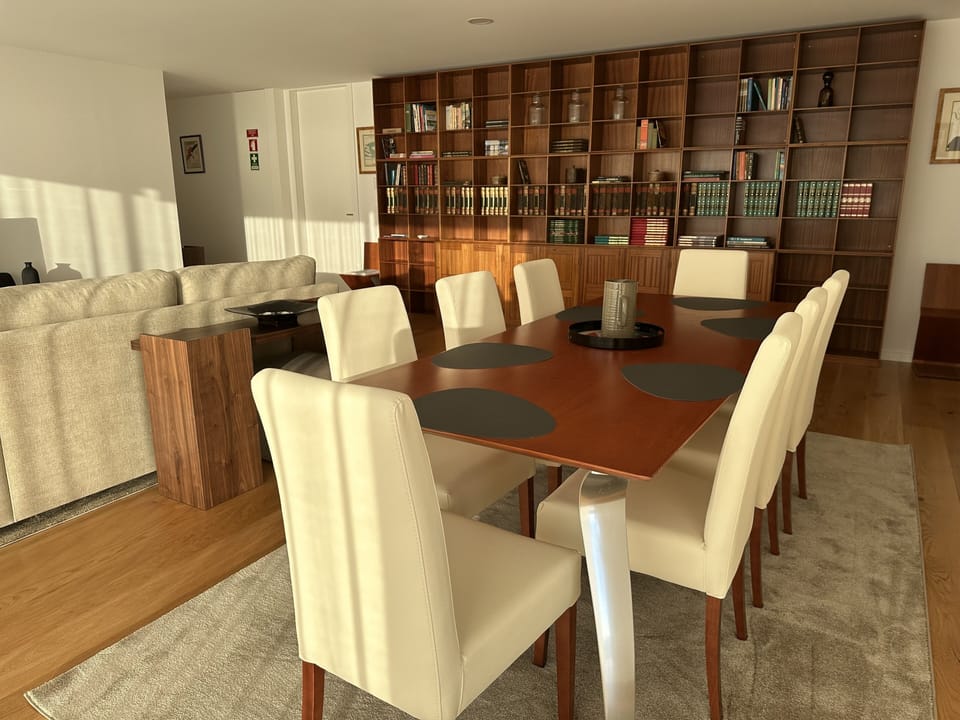Dining area and books.