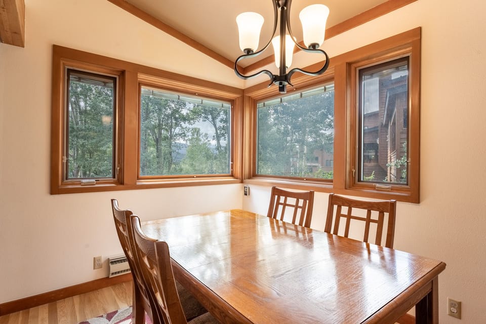 The dining area offers seating for six.