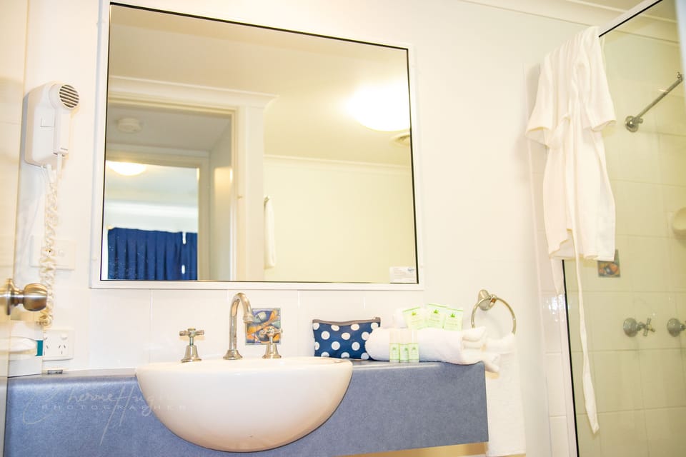 Shower, free toiletries, towels