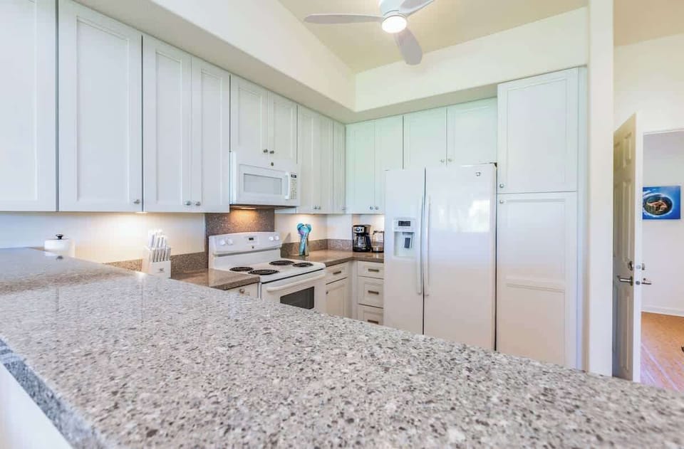 Discover modern elegance in the kitchen with brand new countertops and cabinets adding a touch of luxury and sophistication to your culinary space