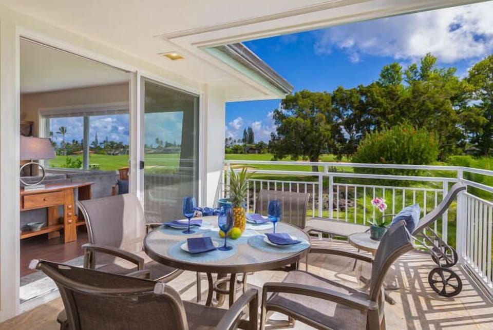 Expansive lanai perfect for enjoying morning coffee or a relaxing evening dinner.