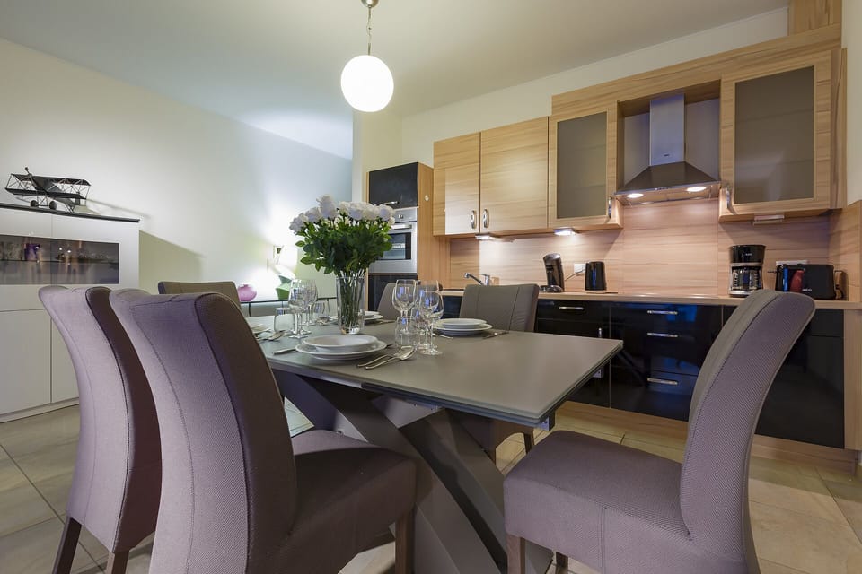 Deluxe Apartment | Private kitchen | Fridge, dishwasher, electric kettle, toaster