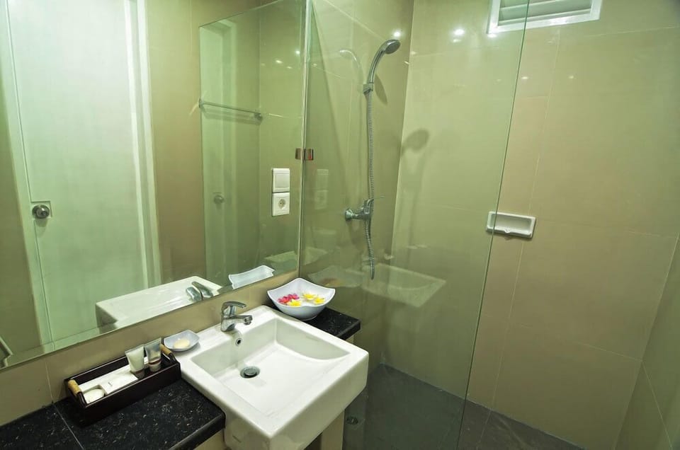Shower, free toiletries, towels